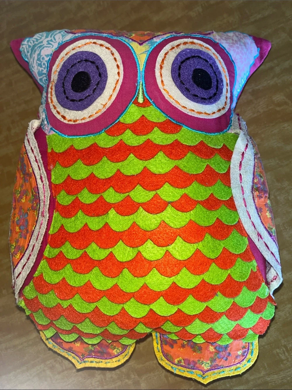 Karma Living Whimsical Owl Embroidered Accent Pillow Boho Felt Layered